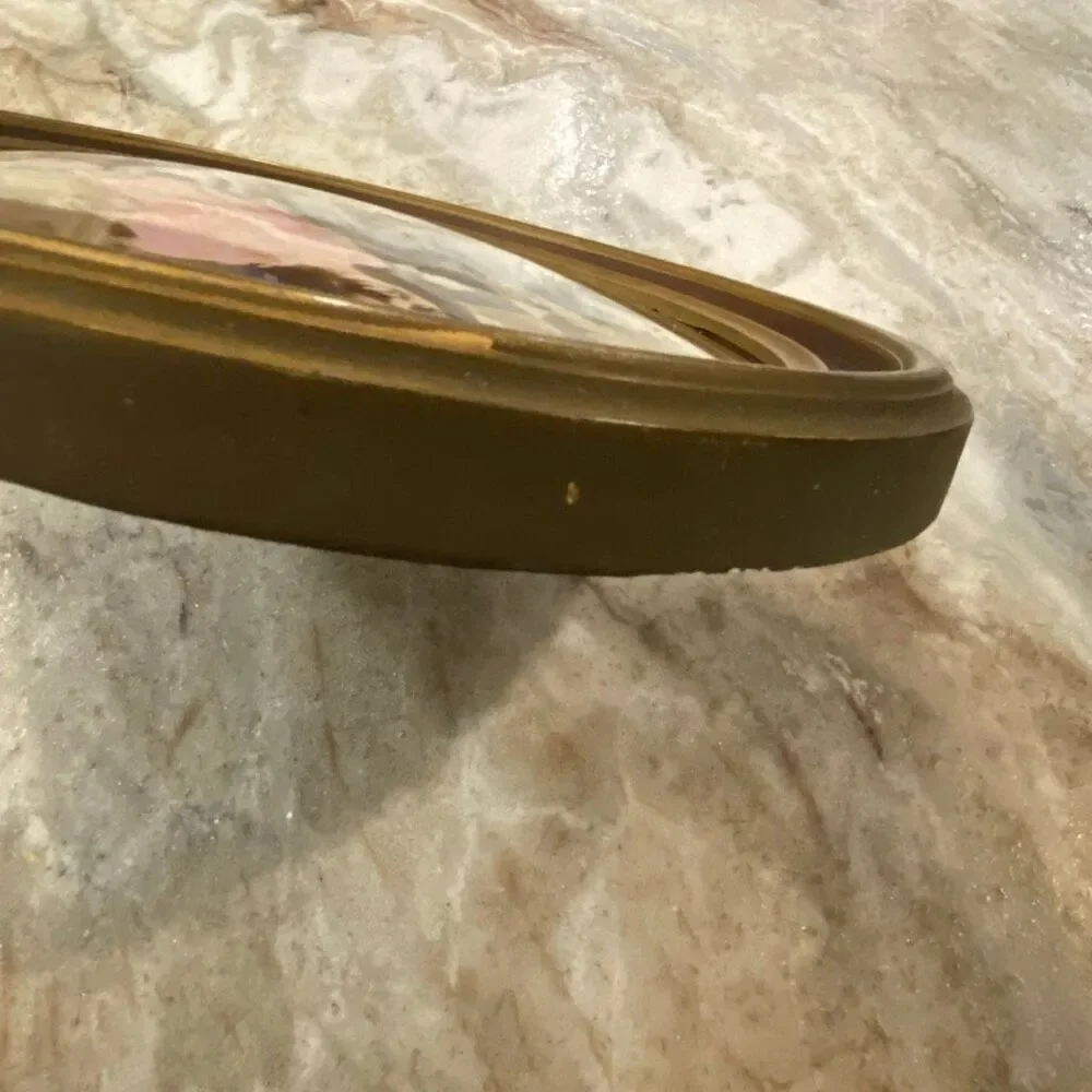 Antique Colorized Photo Wood Oval Gold Frame Convex Bubble Glass Wedding Formal